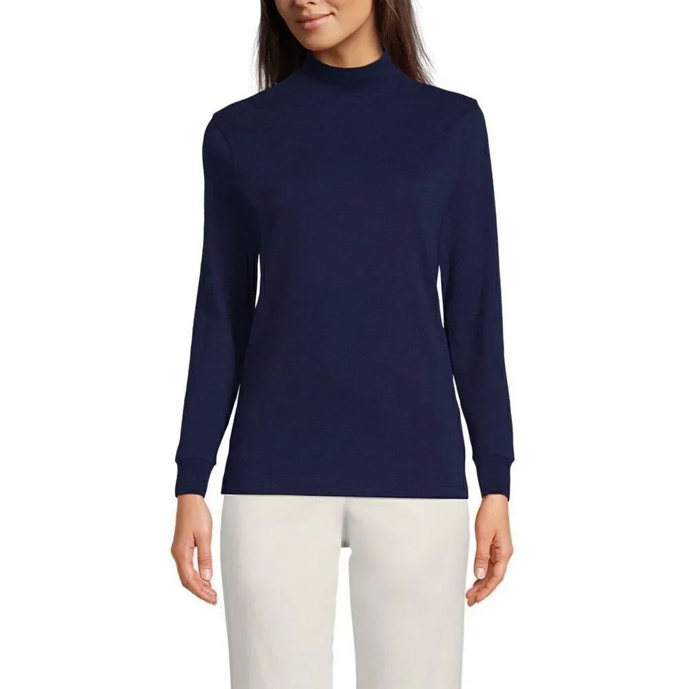 Lands’ End Plus 3X 24W-26W Navy Cotton Long Sleeve Mock Turtleneck Women’s Top